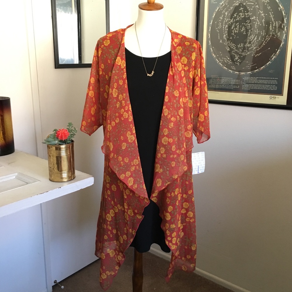 LuLaRoe Shirley Kimono, Rust Floral